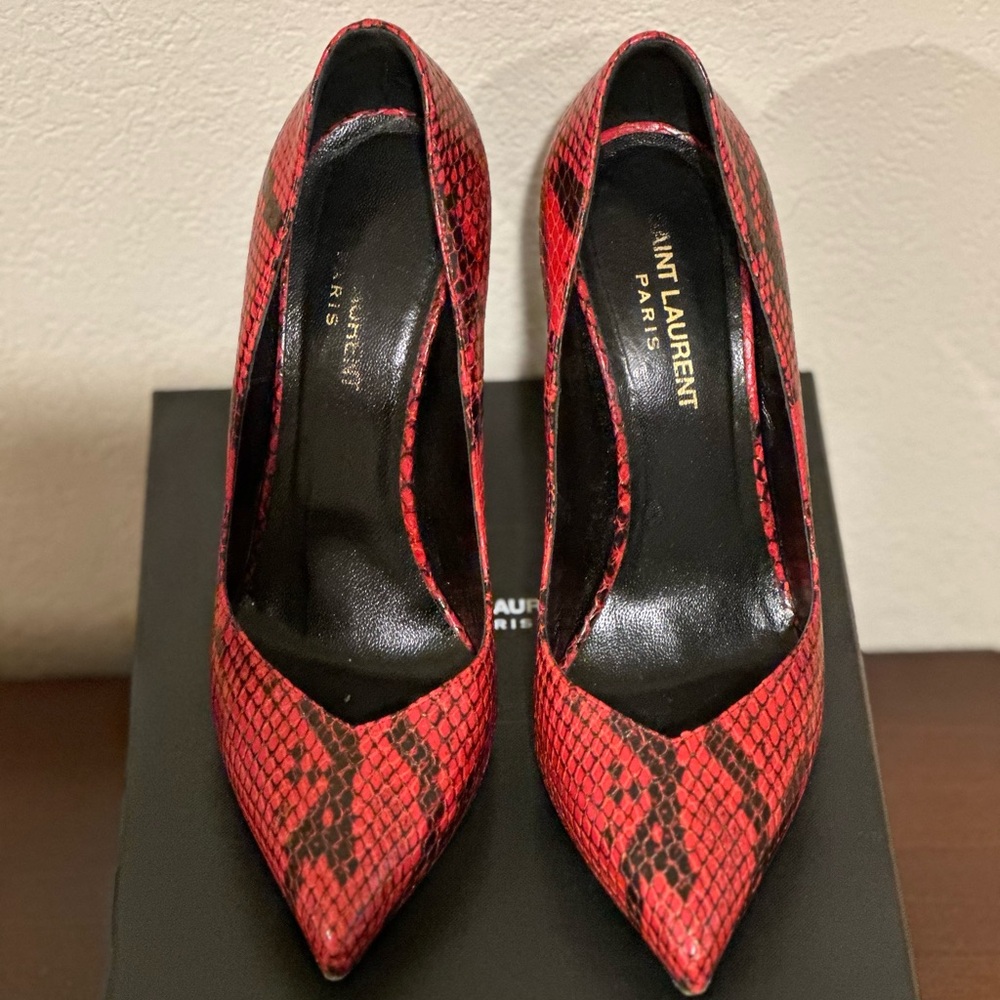 Saint Laurent Women Red Python Effect Leather Platform Pumps Size 37